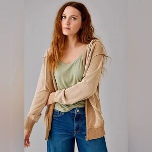 AMERICAN EAGLE Oversized Full Zip Hoodie - XS - Tan